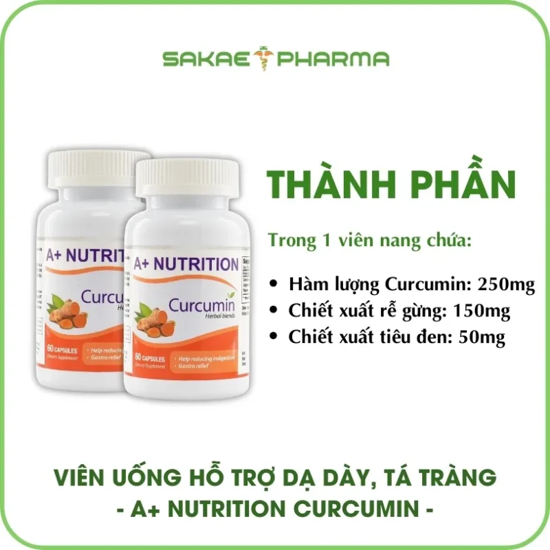 Thành phần viên nghệ a+ Nutrition Curcumin dạ dày tá tràng