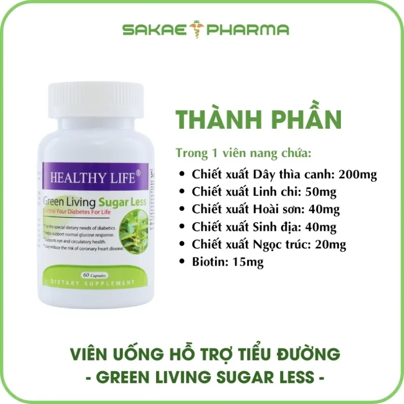 Thành phần viên uống hỗ trợ tiểu đường Green Living Sugar Less